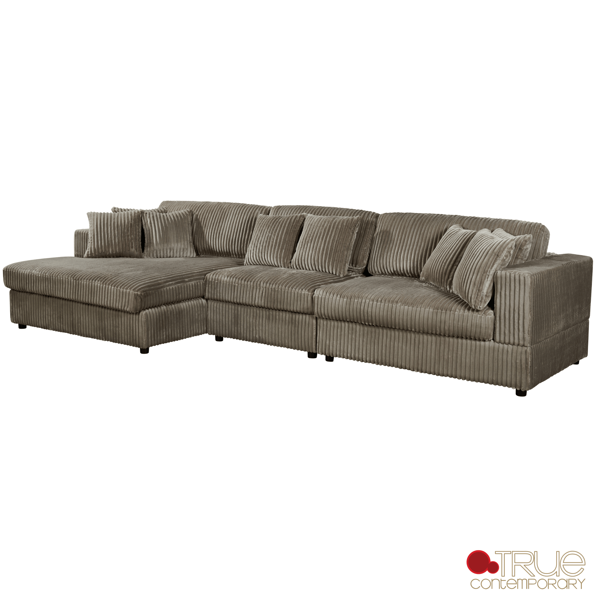 True Contemporary Ridgeway 139.5" Wide Medium Sectional Sofa with Chaise in Minky Corduroy Fabric, image 2