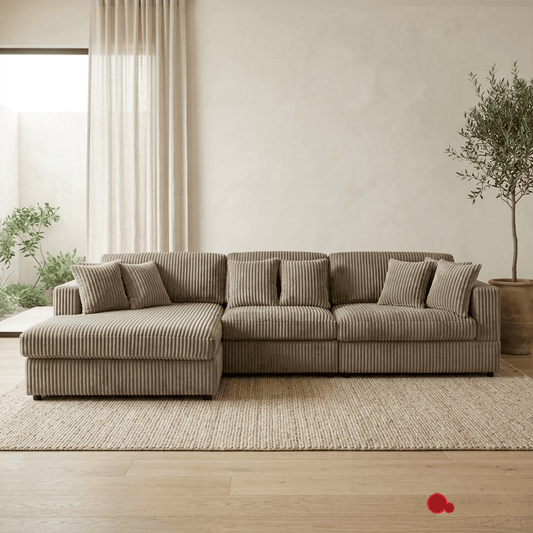 True Contemporary Ridgeway 139.5" Wide Medium Sectional Sofa with Chaise in Minky Corduroy Fabric, image 1
