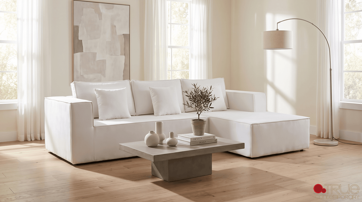 True Contemporary Sectional Solace 108.27" Wide Fabric Modular Boneless No-Assembly Compressed Floor L-Shaped Sectional Sofa - Available in 3 Colours