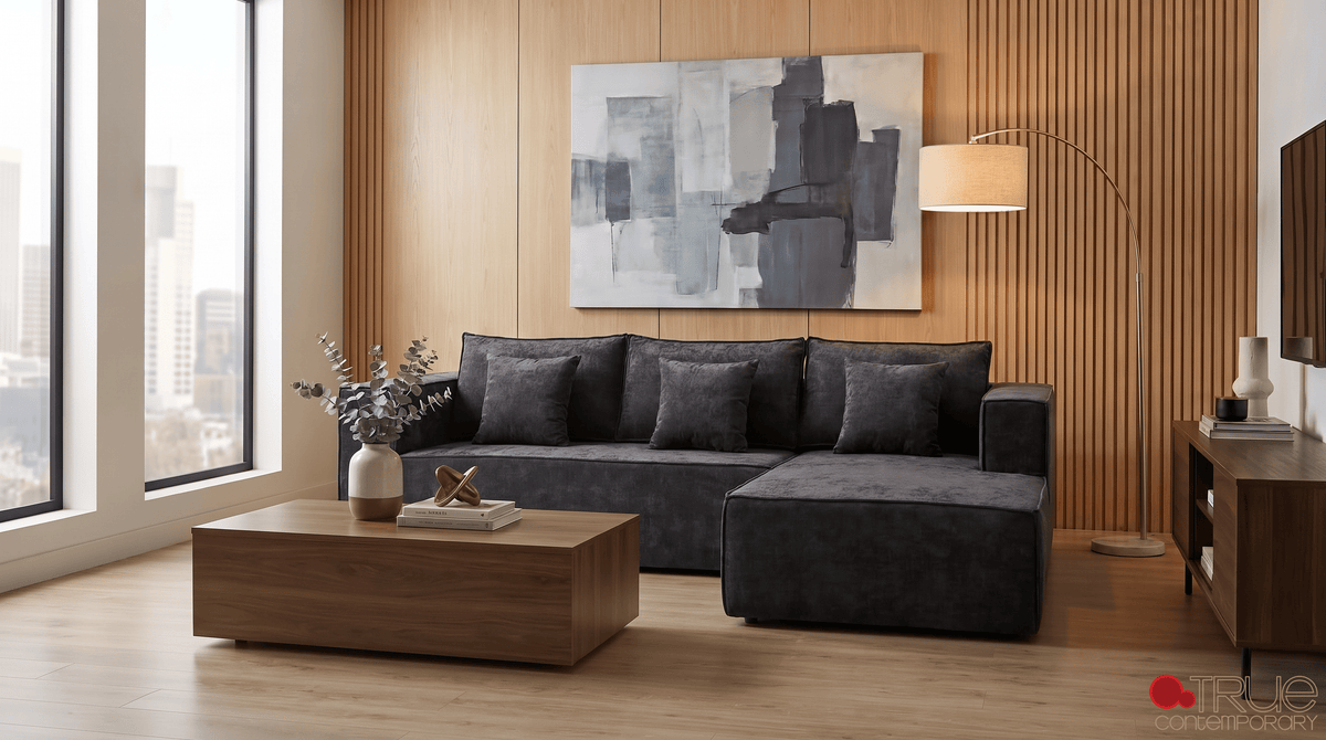 True Contemporary Sectional Solace 108.27" Wide Fabric Modular Boneless No-Assembly Compressed Floor L-Shaped Sectional Sofa - Available in 3 Colours