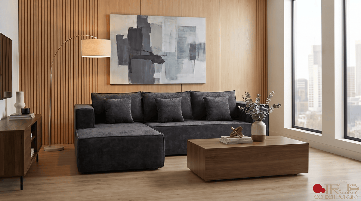True Contemporary Sectional Solace 108.27" Wide Fabric Modular Boneless No-Assembly Compressed Floor L-Shaped Sectional Sofa - Available in 3 Colours