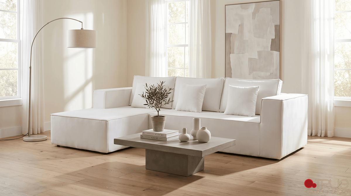 True Contemporary Sectional Solace 108.27" Wide Fabric Modular Boneless No-Assembly Compressed Floor L-Shaped Sectional Sofa - Available in 3 Colours