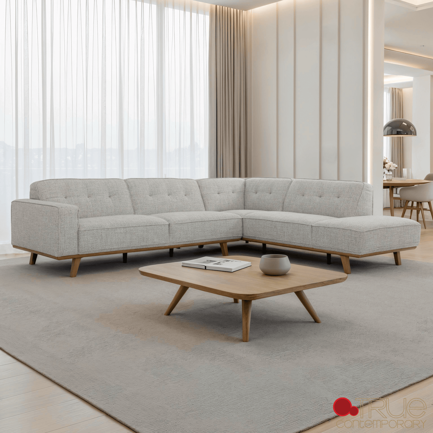 True Contemporary Sectional Sterling 120" Wide Tufted L-Shaped Sectional Sofa in Monique Oyster