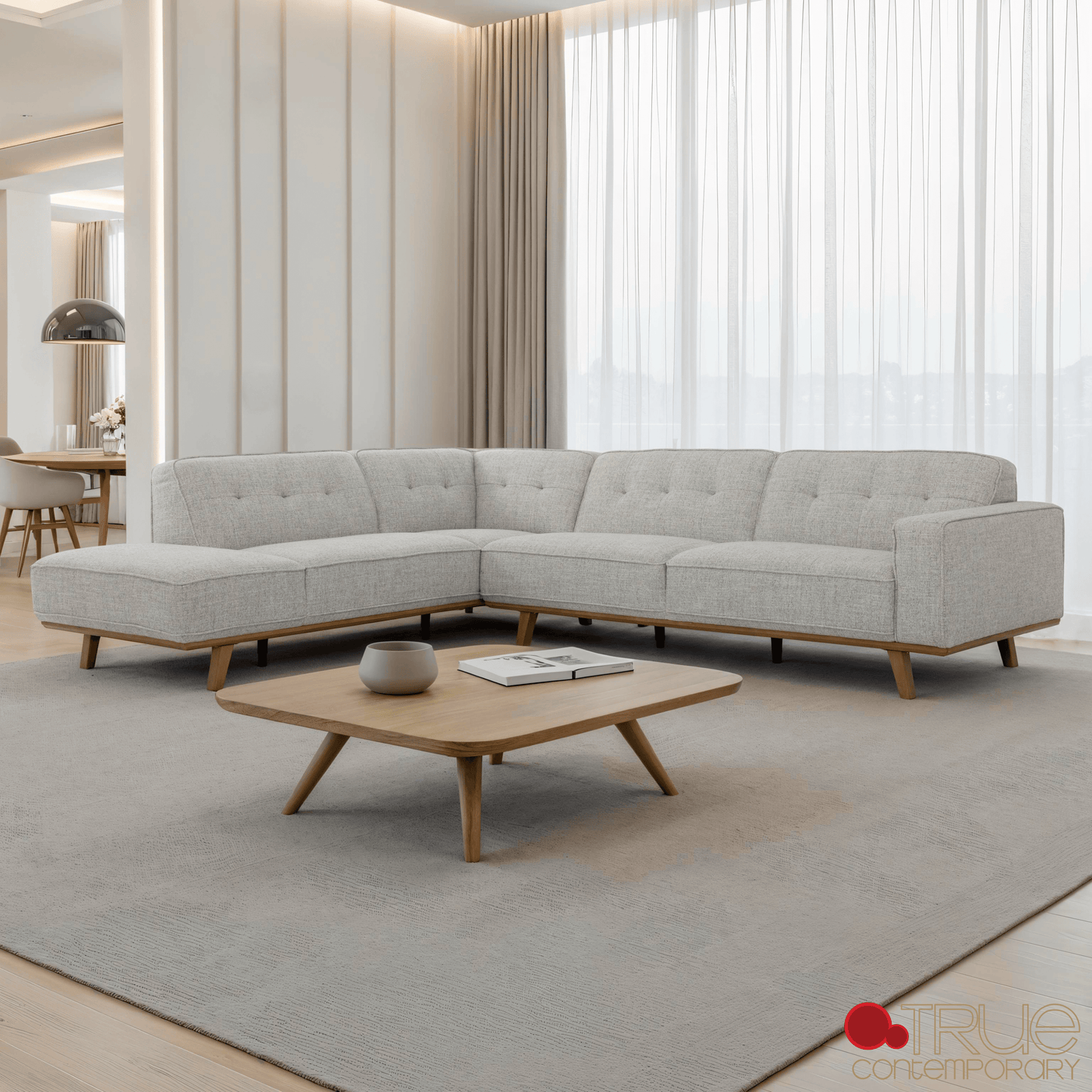 True Contemporary Sectional Sterling 120" Wide Tufted L-Shaped Sectional Sofa in Monique Oyster