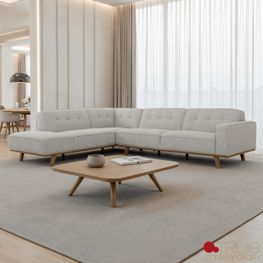 True Contemporary Sectional Sterling 120" Wide Tufted L-Shaped Sectional Sofa in Monique Oyster