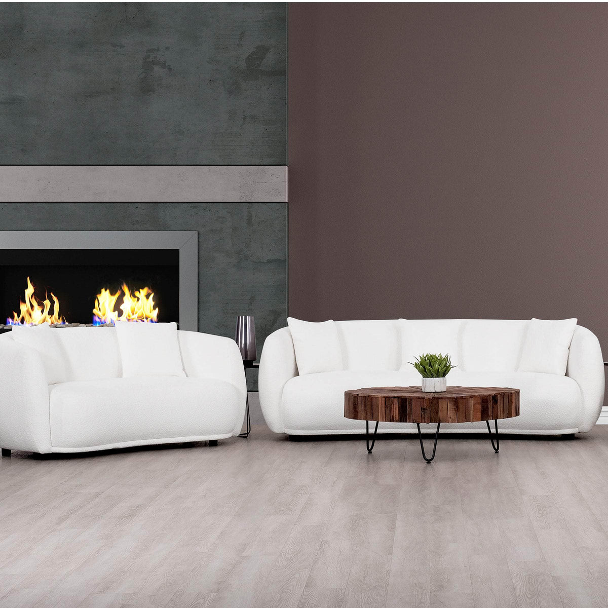 True Contemporary Archibald 3 Piece Curved Kidney Shaped Sectional Sofa, Loveseat and Chair Set in Wolly Ivory, image 1