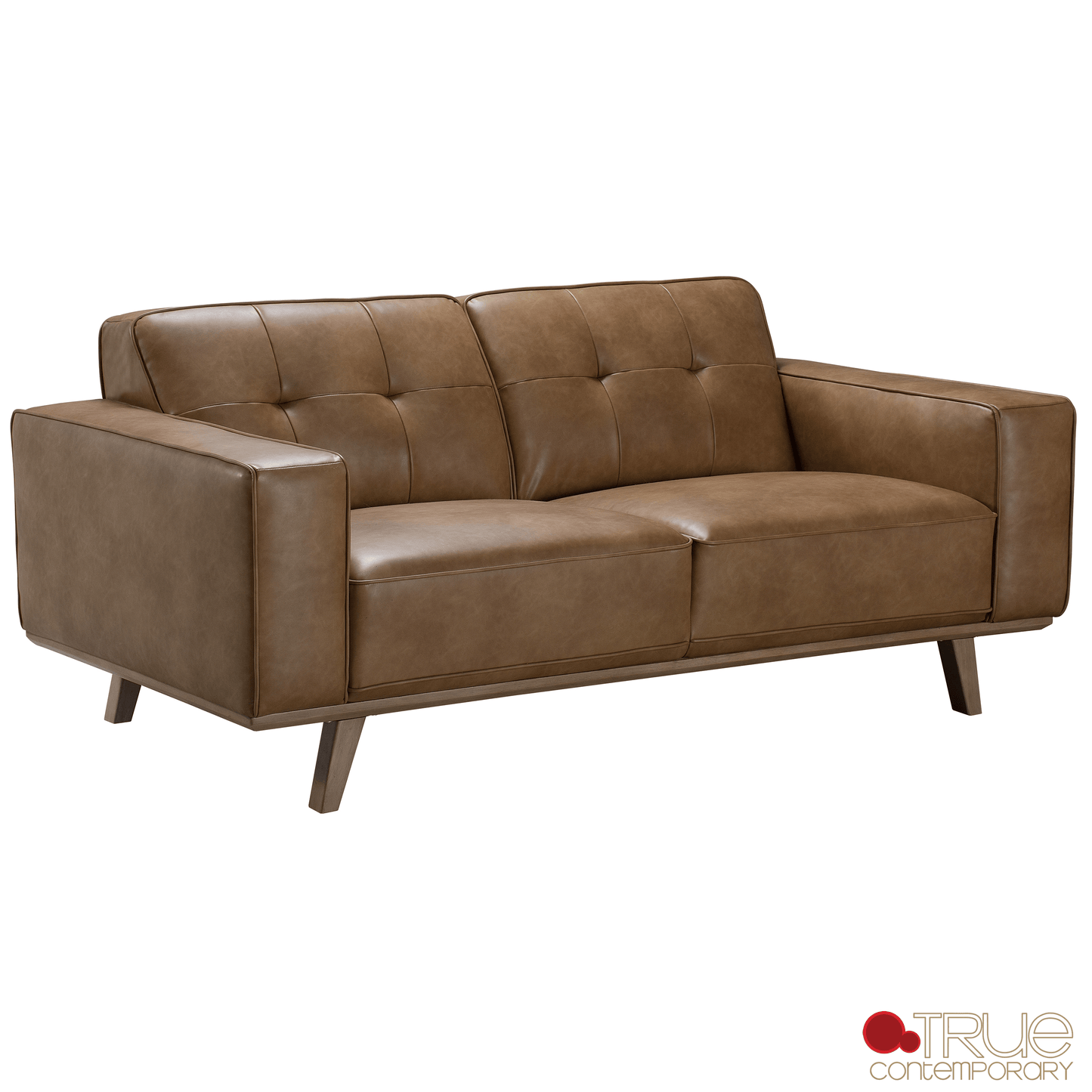 True Contemporary Sofa Set Sterling 3 Piece Tufted Sofa, Loveseat, and Chair Set in Premium Tan Faux Leather
