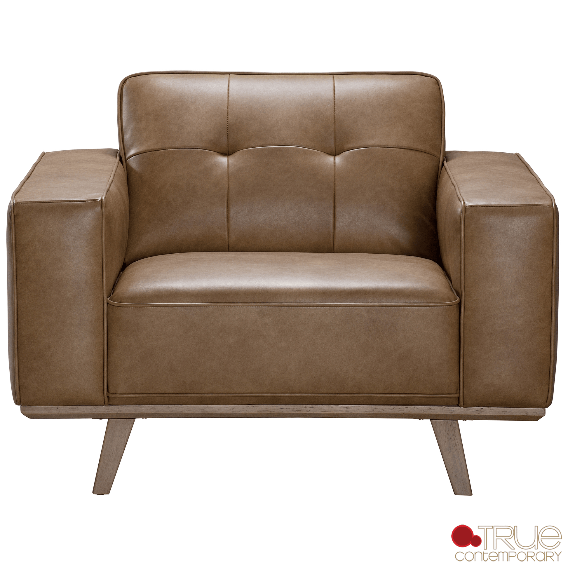 True Contemporary Sofa Set Sterling 3 Piece Tufted Sofa, Loveseat, and Chair Set in Premium Tan Faux Leather