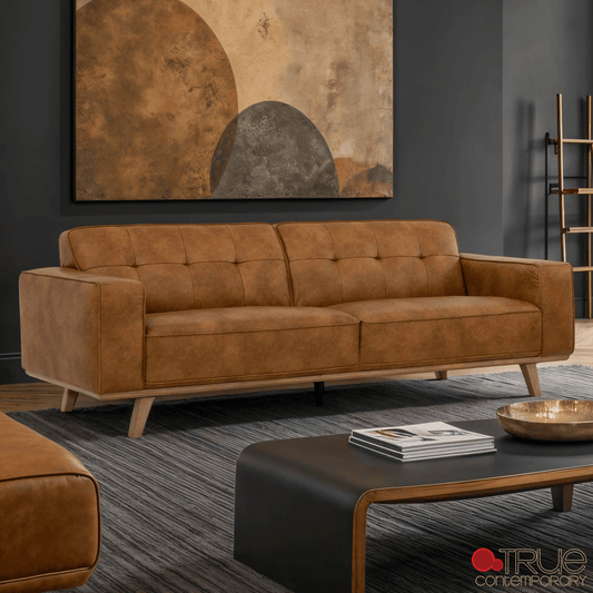True Contemporary Sofa Sterling 88.5" Tufted Sofa in Premium Tan Faux Leather