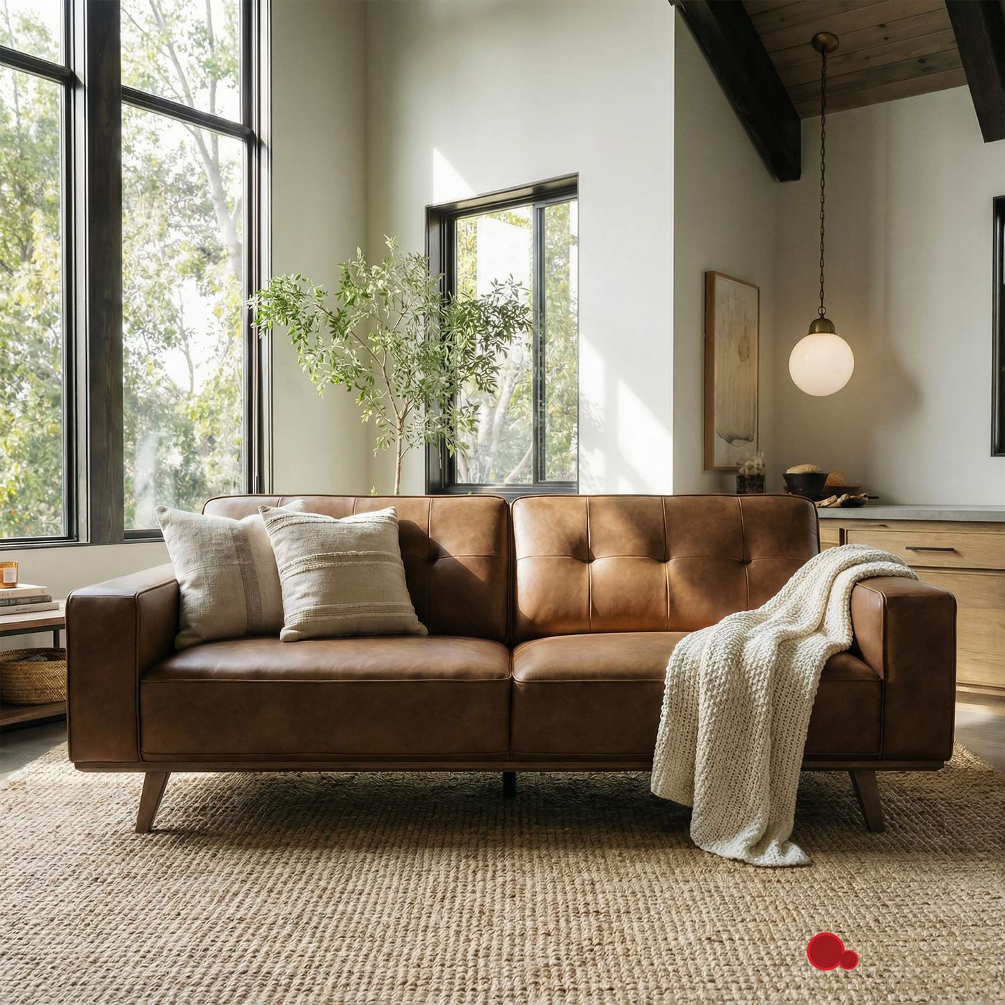 Sterling 2 Piece Tufted Sofa and Loveseat Set in Premium Tan Faux Leather