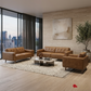 Sterling 3 Piece Tufted Sofa, Loveseat, and Chair Set in Premium Tan Faux Leather