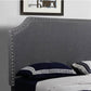 Markle Dark Grey Linen Platform Bed with Nailhead Trim Headboard